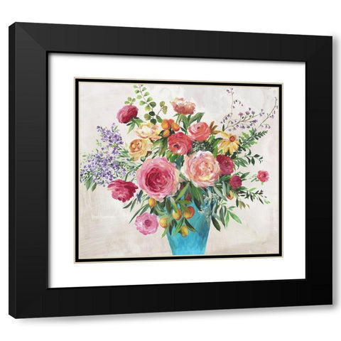 Blue Vase Florals  Black Modern Wood Framed Art Print with Double Matting by Jensen, Asia