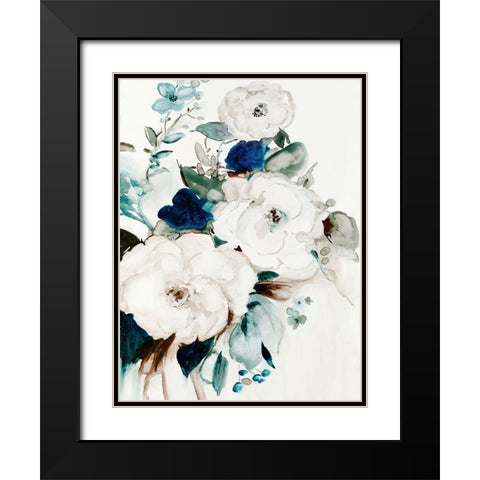 White and Blue Peonies  Black Modern Wood Framed Art Print with Double Matting by Jensen, Asia