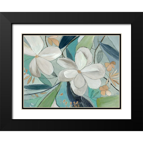 Blue Floral Delight Black Modern Wood Framed Art Print with Double Matting by Jensen, Asia