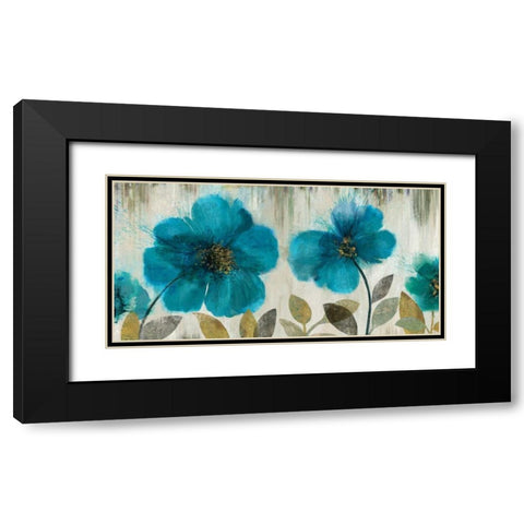 Teal Flowers Black Modern Wood Framed Art Print with Double Matting by Jensen, Asia