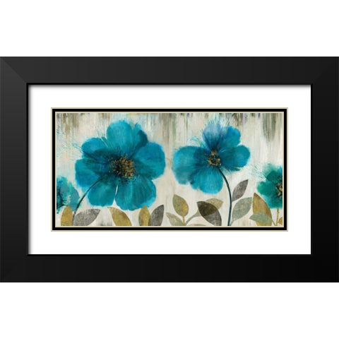 Teal Flowers Black Modern Wood Framed Art Print with Double Matting by Jensen, Asia