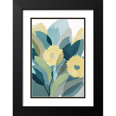 Yellow Teal Floral III Black Modern Wood Framed Art Print with Double Matting by Kouta, Flora