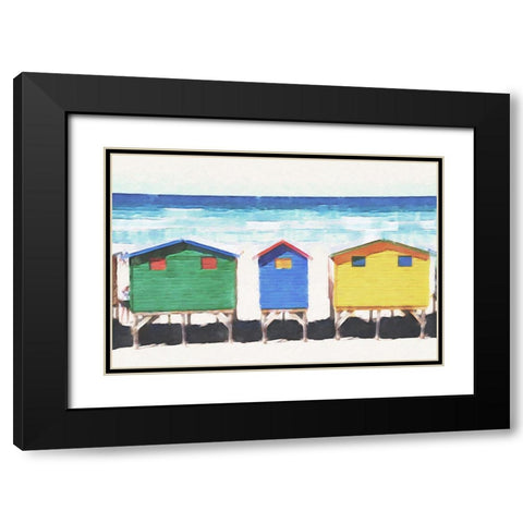 Beach Huts  Black Modern Wood Framed Art Print with Double Matting by Curinga, Kim
