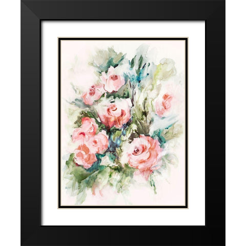 Fresh Pink Florals I  Black Modern Wood Framed Art Print with Double Matting by Lera