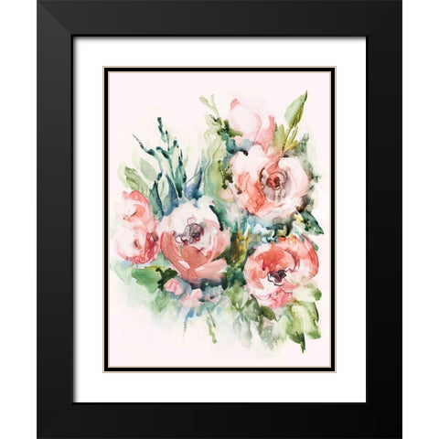 Fresh Pink Florals II Black Modern Wood Framed Art Print with Double Matting by Lera