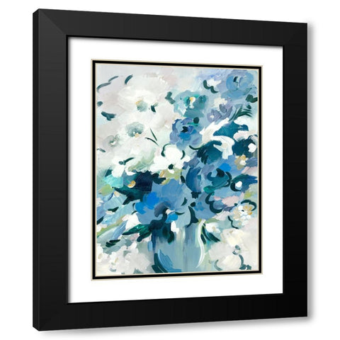 Blue Floral Vase Black Modern Wood Framed Art Print with Double Matting by Lera