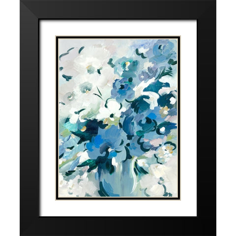 Blue Floral Vase Black Modern Wood Framed Art Print with Double Matting by Lera