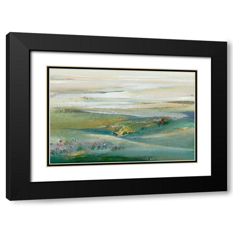 Green Sunset Pasture Black Modern Wood Framed Art Print with Double Matting by Lera