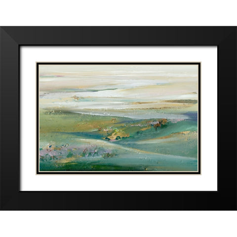 Green Sunset Pasture Black Modern Wood Framed Art Print with Double Matting by Lera