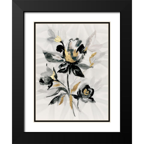 Glided Floral I Black Modern Wood Framed Art Print with Double Matting by Lera