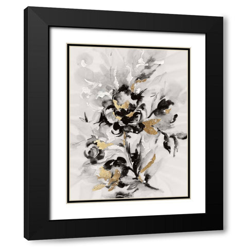 Glided Floral III Black Modern Wood Framed Art Print with Double Matting by Lera