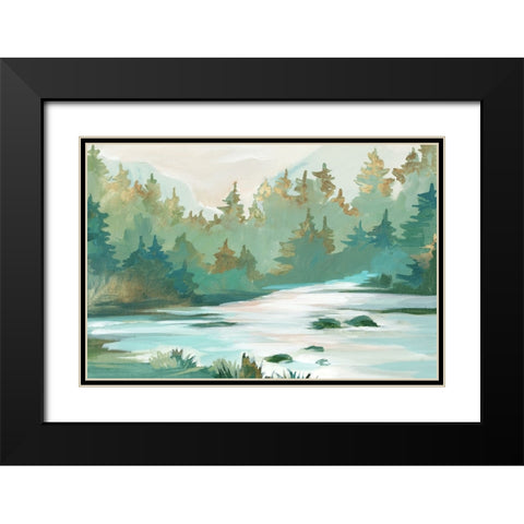 Green Serene  II Black Modern Wood Framed Art Print with Double Matting by Lera