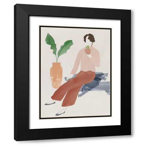 Plant Lady I  Black Modern Wood Framed Art Print with Double Matting by Lily K