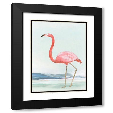 Summer Flamingo II Black Modern Wood Framed Art Print with Double Matting by Lily K