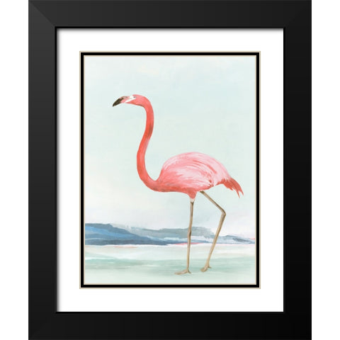 Summer Flamingo II Black Modern Wood Framed Art Print with Double Matting by Lily K