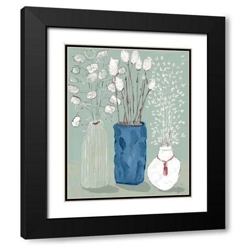 Floral Vases  Black Modern Wood Framed Art Print with Double Matting by Woods, Maya