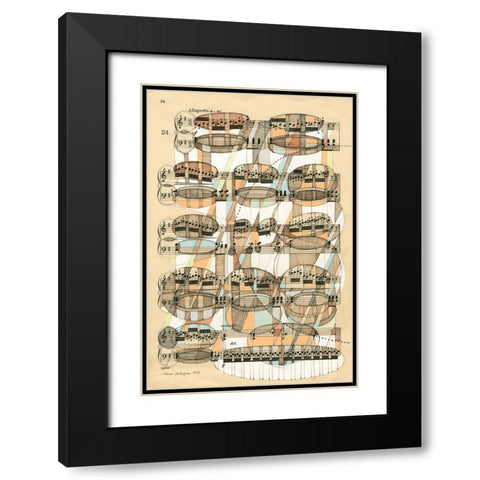 Geometry of Music Black Modern Wood Framed Art Print with Double Matting by Galapon, Nikki