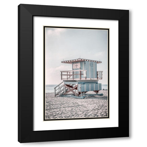 Miam Blue Beach Lifeguard Tower  Black Modern Wood Framed Art Print with Double Matting by Haase, Andrea