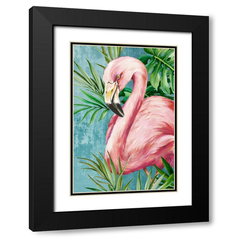 Flamingo in Hot Tropics Black Modern Wood Framed Art Print with Double Matting by Jones, Eli