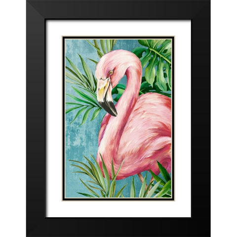 Flamingo in Hot Tropics Black Modern Wood Framed Art Print with Double Matting by Jones, Eli