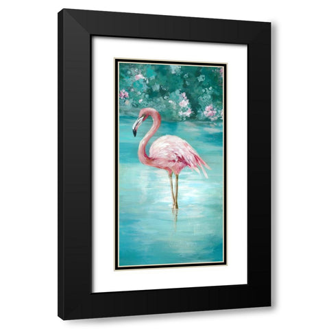 Flamingo Romance I Black Modern Wood Framed Art Print with Double Matting by Jones, Eli