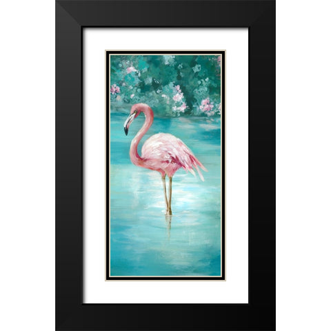 Flamingo Romance I Black Modern Wood Framed Art Print with Double Matting by Jones, Eli