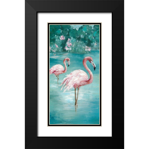 Flamingo Romance II Black Modern Wood Framed Art Print with Double Matting by Jones, Eli