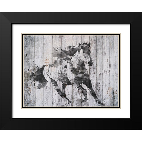 Running Black Horse Black Modern Wood Framed Art Print with Double Matting by Orlov, Irena