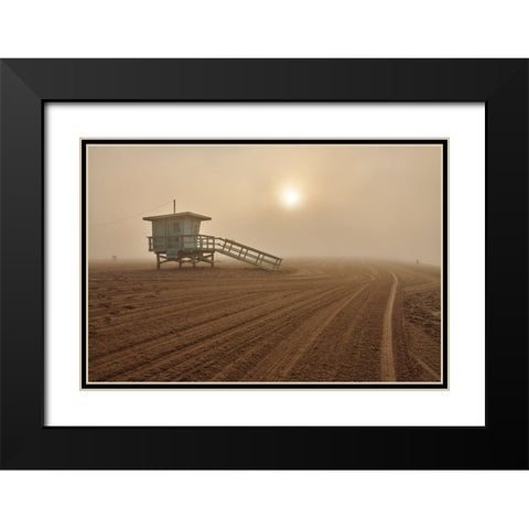 Froyda - Fog on the beach - Santa Monica Black Modern Wood Framed Art Print with Double Matting by Froyda