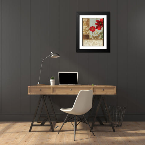 Floral Damask II Black Modern Wood Framed Art Print with Double Matting by PI Studio