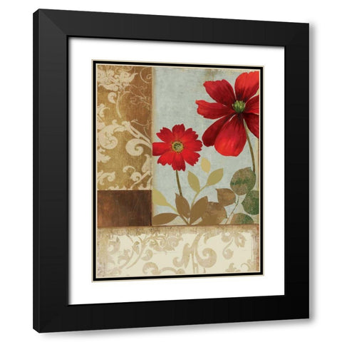 Floral Damask II Black Modern Wood Framed Art Print with Double Matting by PI Studio