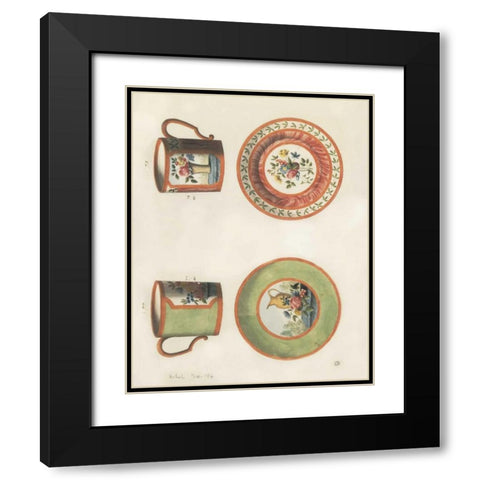 Cups and Saucers Black Modern Wood Framed Art Print with Double Matting by PI Studio