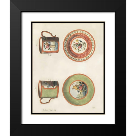 Cups and Saucers Black Modern Wood Framed Art Print with Double Matting by PI Studio