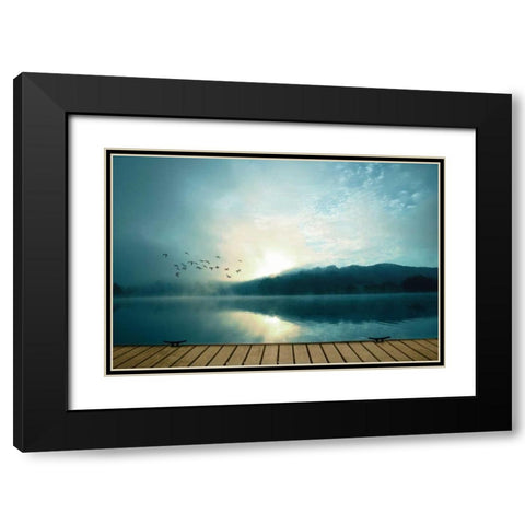 Waterside Black Modern Wood Framed Art Print with Double Matting by PI Studio