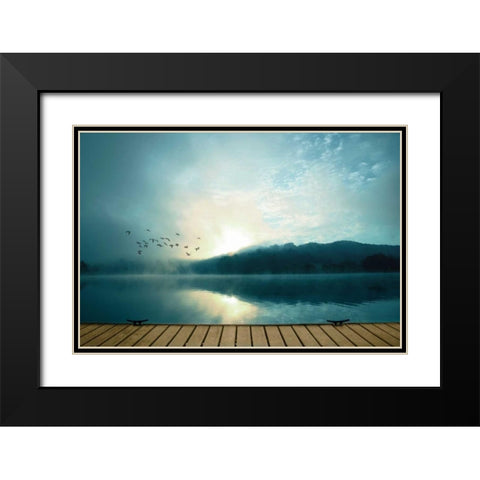 Waterside Black Modern Wood Framed Art Print with Double Matting by PI Studio