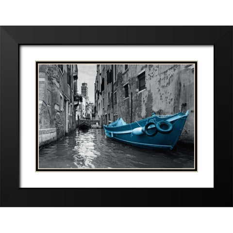 Barca Blue Black Modern Wood Framed Art Print with Double Matting by PI Studio