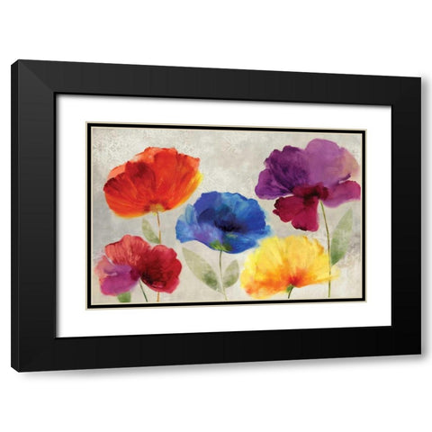 Jewel Florals Black Modern Wood Framed Art Print with Double Matting by PI Studio