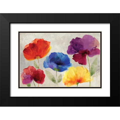 Jewel Florals Black Modern Wood Framed Art Print with Double Matting by PI Studio