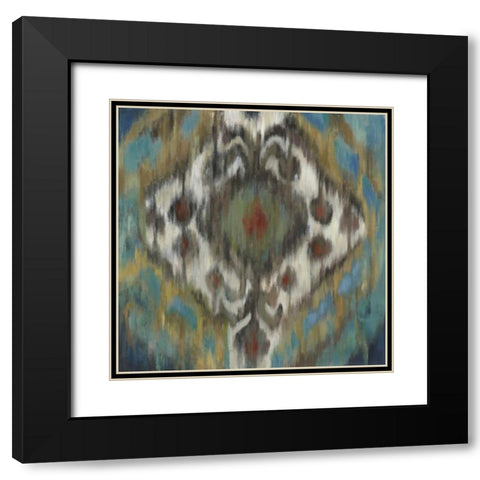 Peacock Ikat Black Modern Wood Framed Art Print with Double Matting by PI Studio