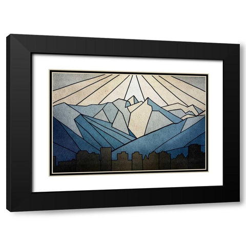 Geometric Mountain Black Modern Wood Framed Art Print with Double Matting by PI Studio