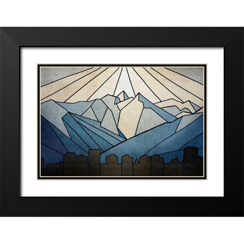 Geometric Mountain Black Modern Wood Framed Art Print with Double Matting by PI Studio