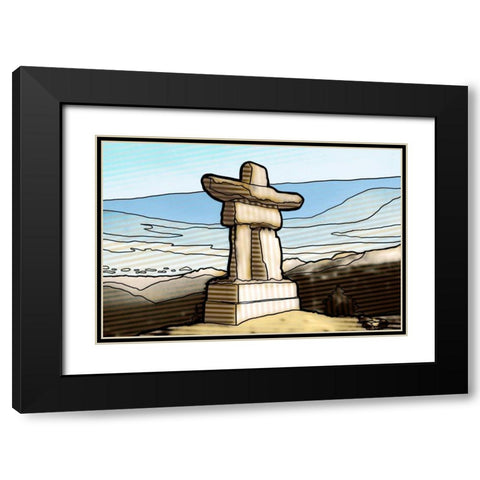 Graphic Inukshuk  Black Modern Wood Framed Art Print with Double Matting by PI Studio