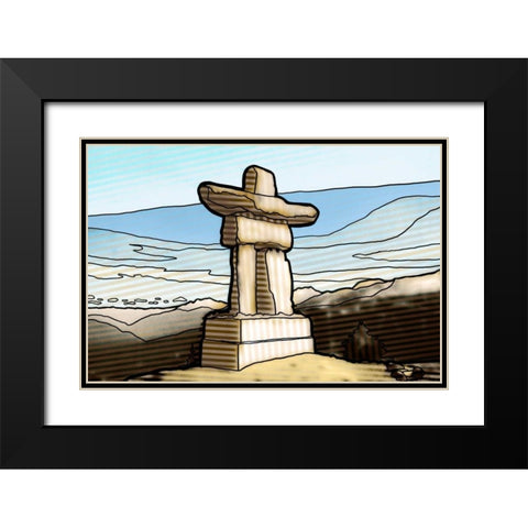 Graphic Inukshuk  Black Modern Wood Framed Art Print with Double Matting by PI Studio