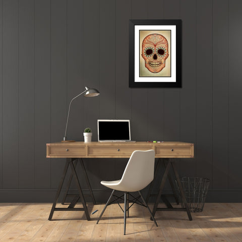 Day of the Dead Skull II Black Modern Wood Framed Art Print with Double Matting by PI Studio