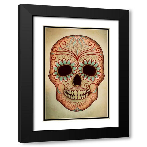 Day of the Dead Skull II Black Modern Wood Framed Art Print with Double Matting by PI Studio