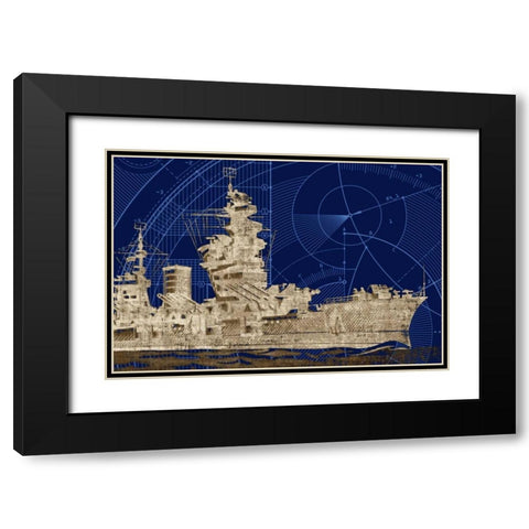 Blueprint Submarine I Black Modern Wood Framed Art Print with Double Matting by PI Studio