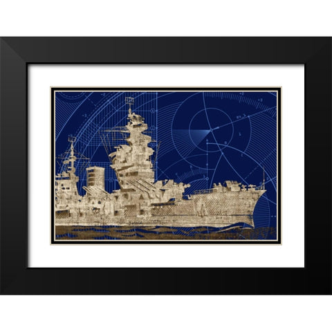 Blueprint Submarine I Black Modern Wood Framed Art Print with Double Matting by PI Studio