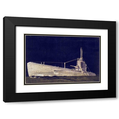 Blueprint Submarine II Black Modern Wood Framed Art Print with Double Matting by PI Studio