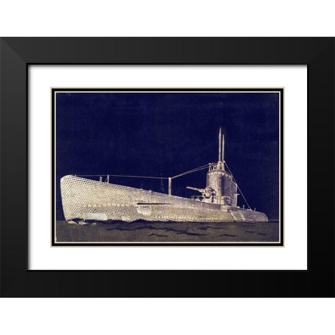 Blueprint Submarine II Black Modern Wood Framed Art Print with Double Matting by PI Studio