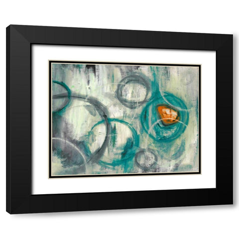 Auspicious Teal Black Modern Wood Framed Art Print with Double Matting by PI Studio